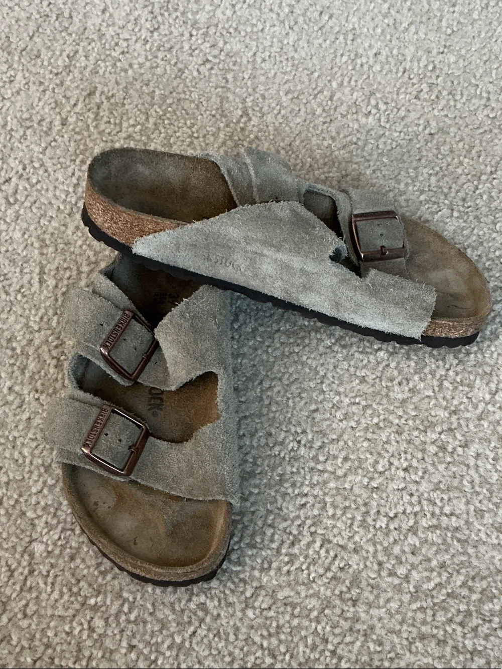 Birkenstock Arizona Tan Suede Two-Buckle Sandals - Size Mens 6 Womens 8